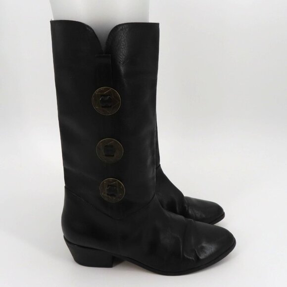 Womens 9 M Solid Black Leather 5 Point Star Concho Cowboy Western Boots Brazil - Picture 10 of 16